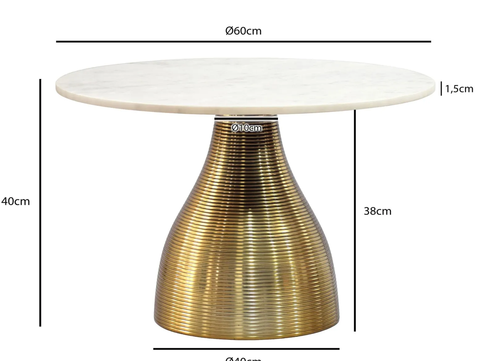 Stolik kawowy 60cm z marmurowym blatem, do salonu, metal, okrągły Biały