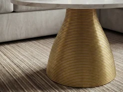 Stolik kawowy 60cm z marmurowym blatem, do salonu, metal, okrągły Biały