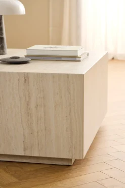 STOLIK KAWOWY Dice 90x90cm imitujący trawertyn Z MDF