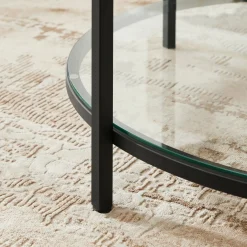 Stolik kawowy imitacja marmuru 2 poziomy szklana półka 80 cm