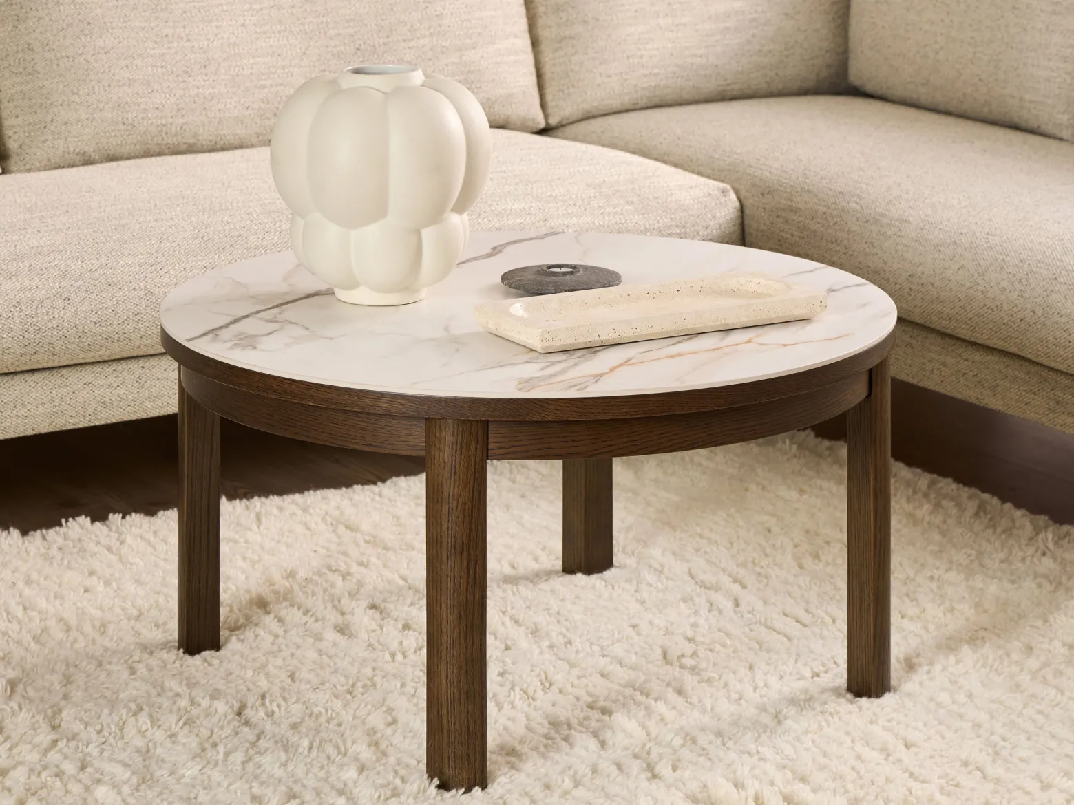 Stolik kawowy Marquise 90 cm z ceramicznym blatem, Ceramic + Oak smoked