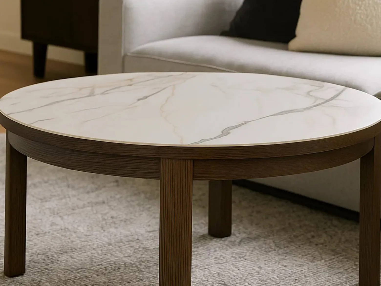 Stolik kawowy Marquise 90 cm z ceramicznym blatem, Ceramic + Oak smoked