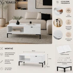 Stolik kawowy MODERN – Biały | 100x47x60 cm