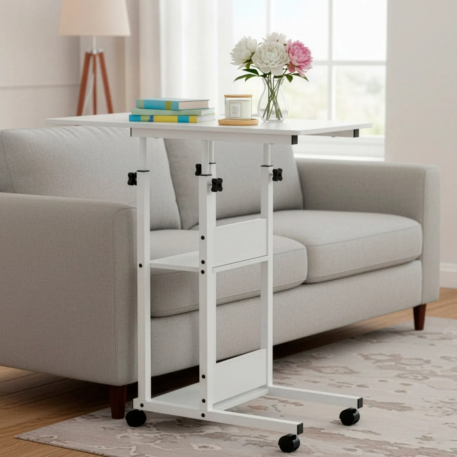 Stolik kawowy na kółkach z regulacją 76-86 cm biurko mobilne pod laptopa