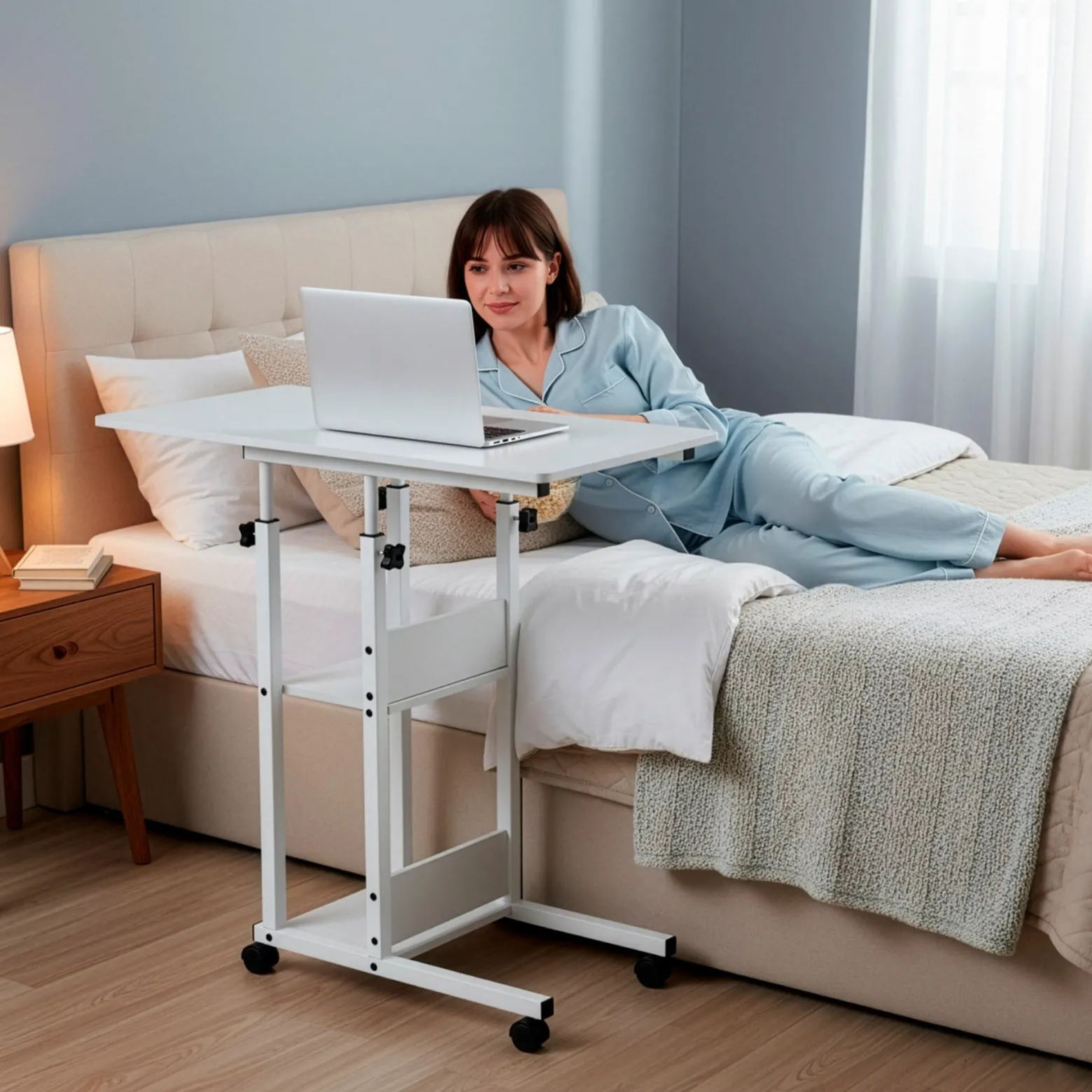 Stolik kawowy na kółkach z regulacją 76-86 cm biurko mobilne pod laptopa