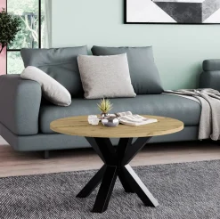 Stolik kawowy NEO okrągły 58 cm, metalowa podstawa- dąb artisan
