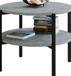 Stolik kawowy okrągły loft z półką 55x55x46 cm metalowy czarny