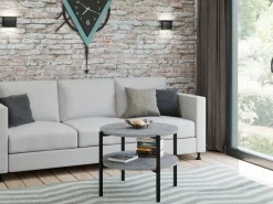 Stolik kawowy okrągły loft z półką 55x55x46 cm metalowy czarny