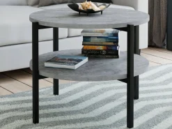 Stolik kawowy okrągły loft z półką 55x55x46 cm metalowy czarny