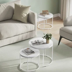 Stolik kawowy okrągły 2 szt marmur białe nogi 53/43 cm zestaw salon