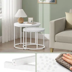 Stolik kawowy okrągły 2 szt marmur białe nogi 53/43 cm zestaw salon