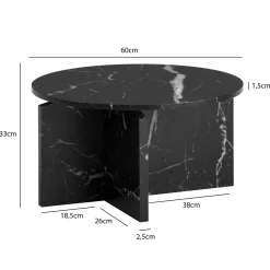 Stolik Kawowy Okrągły 60x60x33 cm Nowoczesny Niski MDF do Salonu