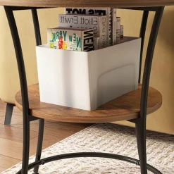 Stolik kawowy okrągły z półką brąz loft 55 cm
