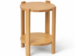 Stolik kawowy Porta okrągły 40 cm z litego drewna z półką, kolor dębowy
