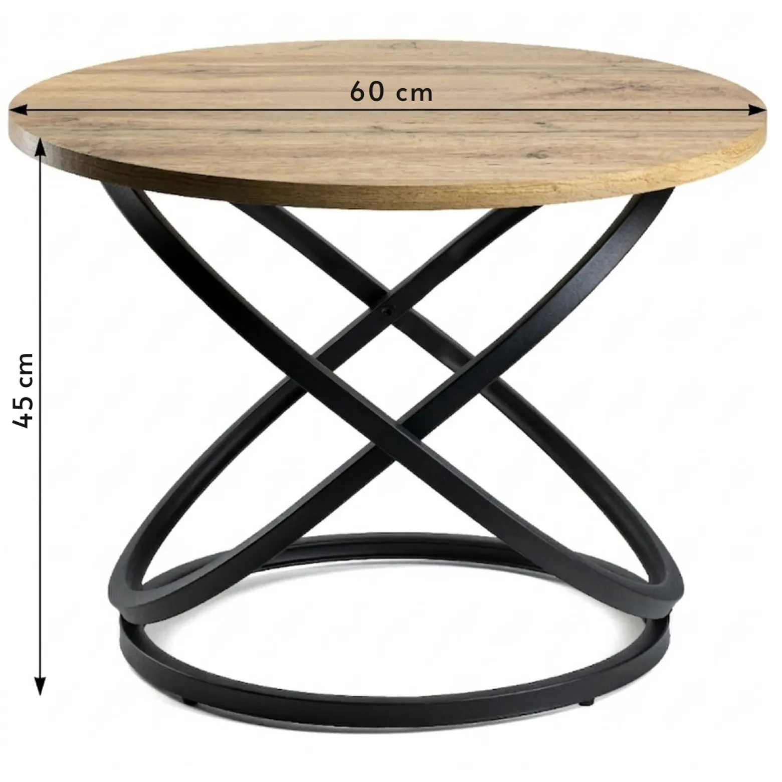 Stolik kawowy Selvia LOFT okrągły 60 cm, blat MDF w kolorze drewna, metal
