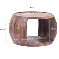 Stolik Kawowy Sheesham Drewno Lite okrągły 60 cm Stolik Salon Półka Wiejski