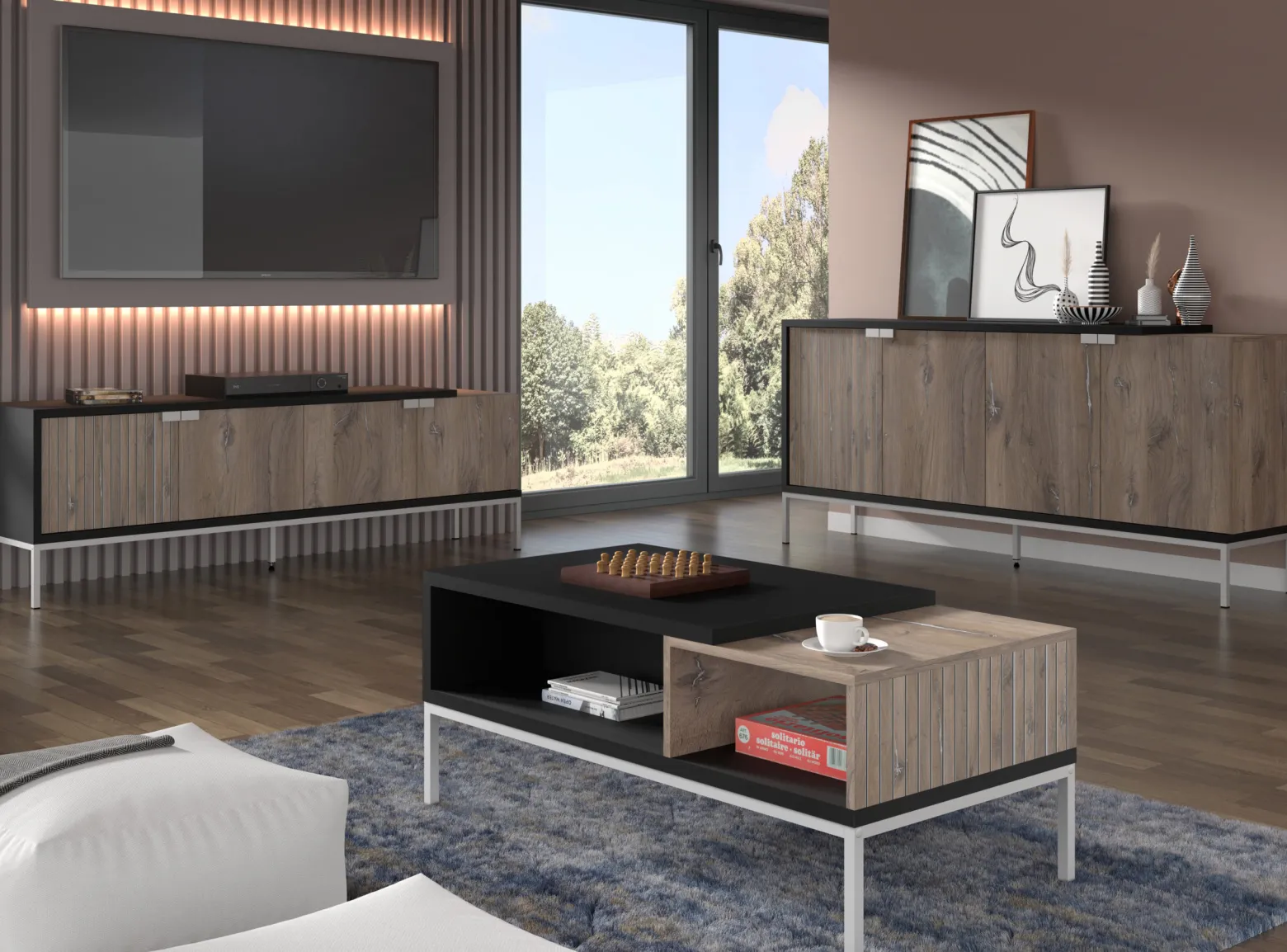Stolik kawowy TOLEDO 110x55 cm dąb flagstaff / czarny mat
