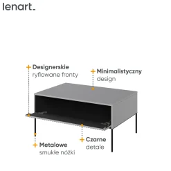 Stolik kawowy TREND z uchylną szafką na wysokich metalowych nogach szary