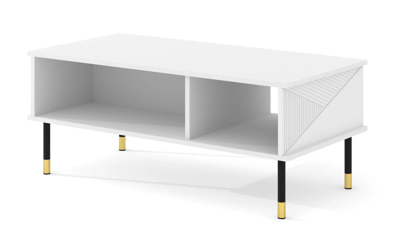 Stolik kawowy WOODY 110x55 cm frezowany biały mat