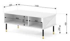 Stolik kawowy WOODY 110x55 cm frezowany biały mat
