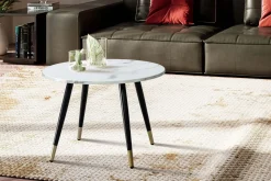 Stolik Kawowy 60x60 Marmur Okrągły Metalowy Stolik Salon Sofa