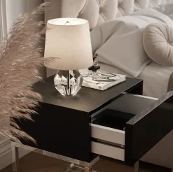 Stolik nocny BLANCO GLAMOUR chrom/czarny połysk push