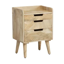 Stolik Nocny Mango Drewno Lite 63 cm Szafka Nocna z 3 Szufladami