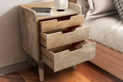 Stolik Nocny Mango Drewno Lite 63 cm Szafka Nocna z 3 Szufladami