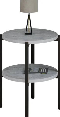 Stolik nocny okrągły loft z półką 35x35x46 cm metalowy czarny