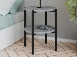 Stolik nocny okrągły loft z półką 35x35x46 cm metalowy czarny