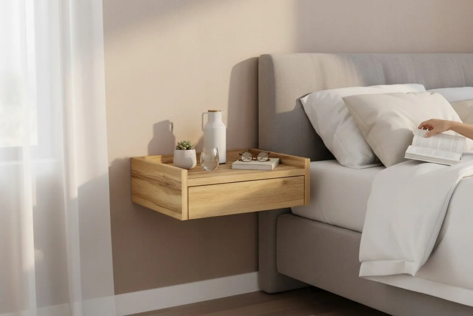 Stolik nocny wiszący NUVIA 45 dąb wotan szafka wisząca ścienna 45x35