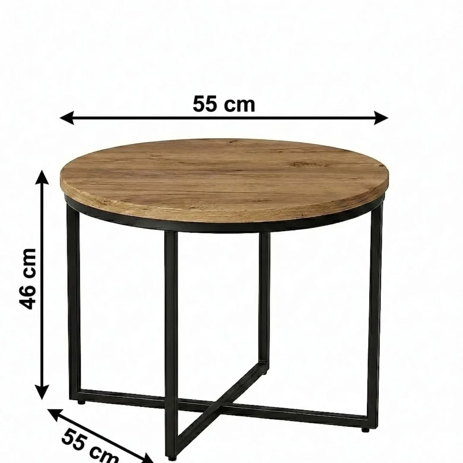 Stolik okolicznościowy okrągły 55 cm metal Dąb Craft