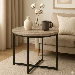 Stolik okolicznościowy okrągły 55 cm metal Dąb Craft
