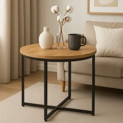 Stolik okolicznościowy okrągły 55 cm metal Dąb Craft