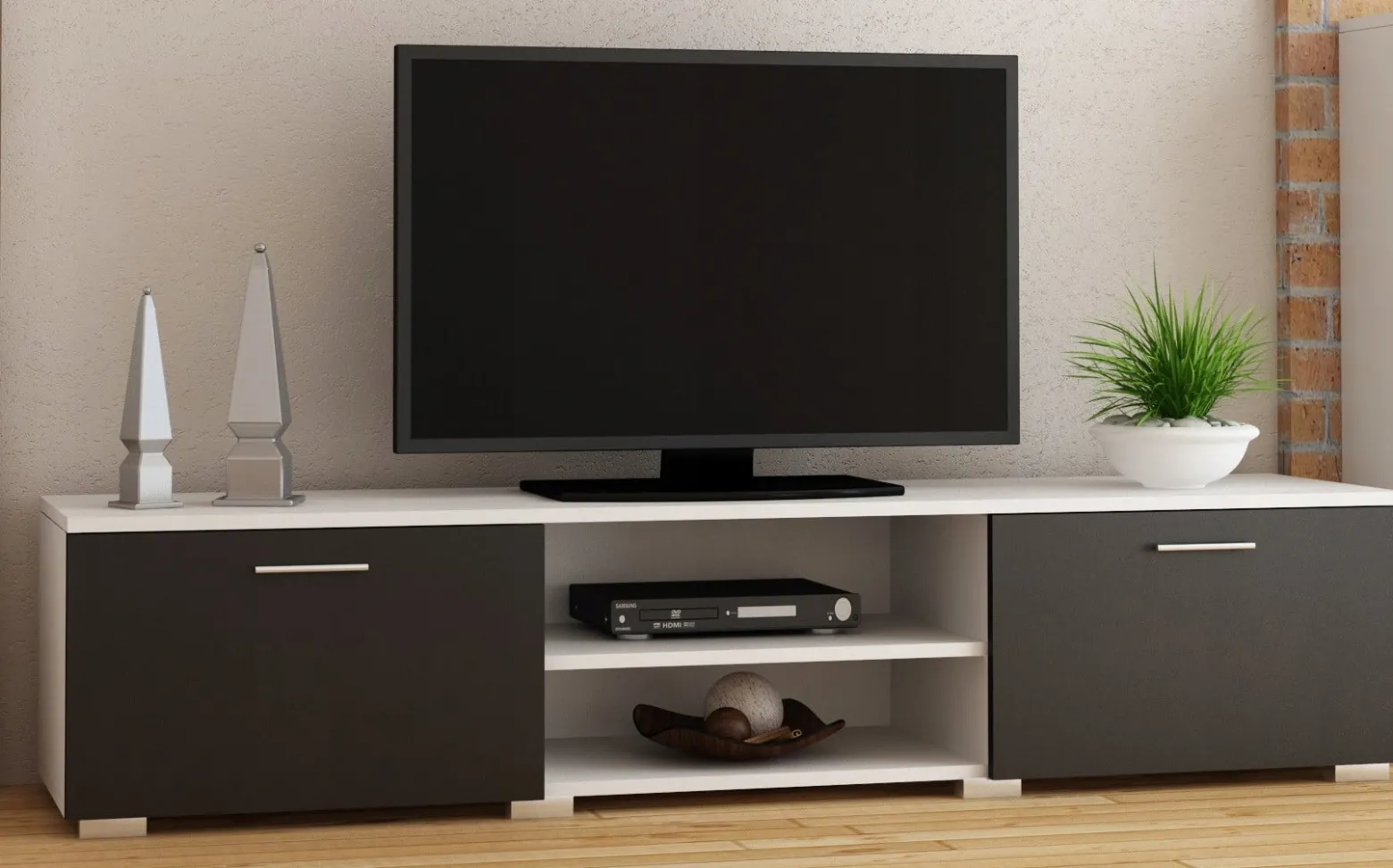 Stolik szafka rtv ROMA 150cm biały czarny komoda PER