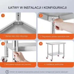 Stół roboczy ze stali nierdzewnej – Nośność 317 kg 90x60x80 cm
