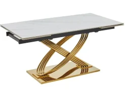 Stół rozkładany HERMES II 160x90 cm biały marmur/ złoty