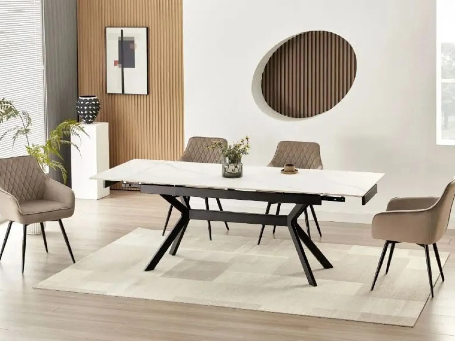 Stół rozkładany IMPERIA 180(240)x90 cm biały marmur/ czarny