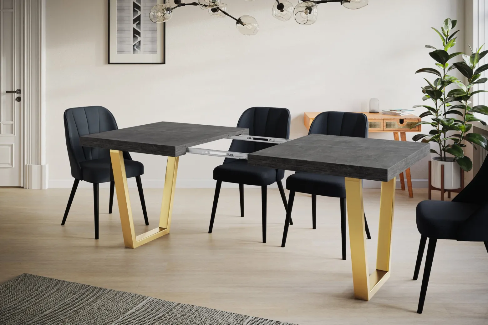 Stół rozkładany LOFT TRAPEZ 120/220X80 Atelier ciemny/złoty