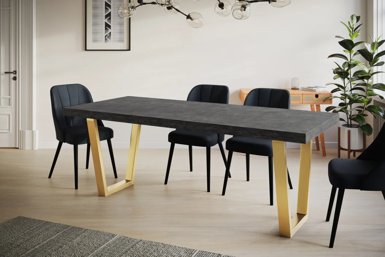 Stół rozkładany LOFT TRAPEZ 120/220X80 Atelier ciemny/złoty