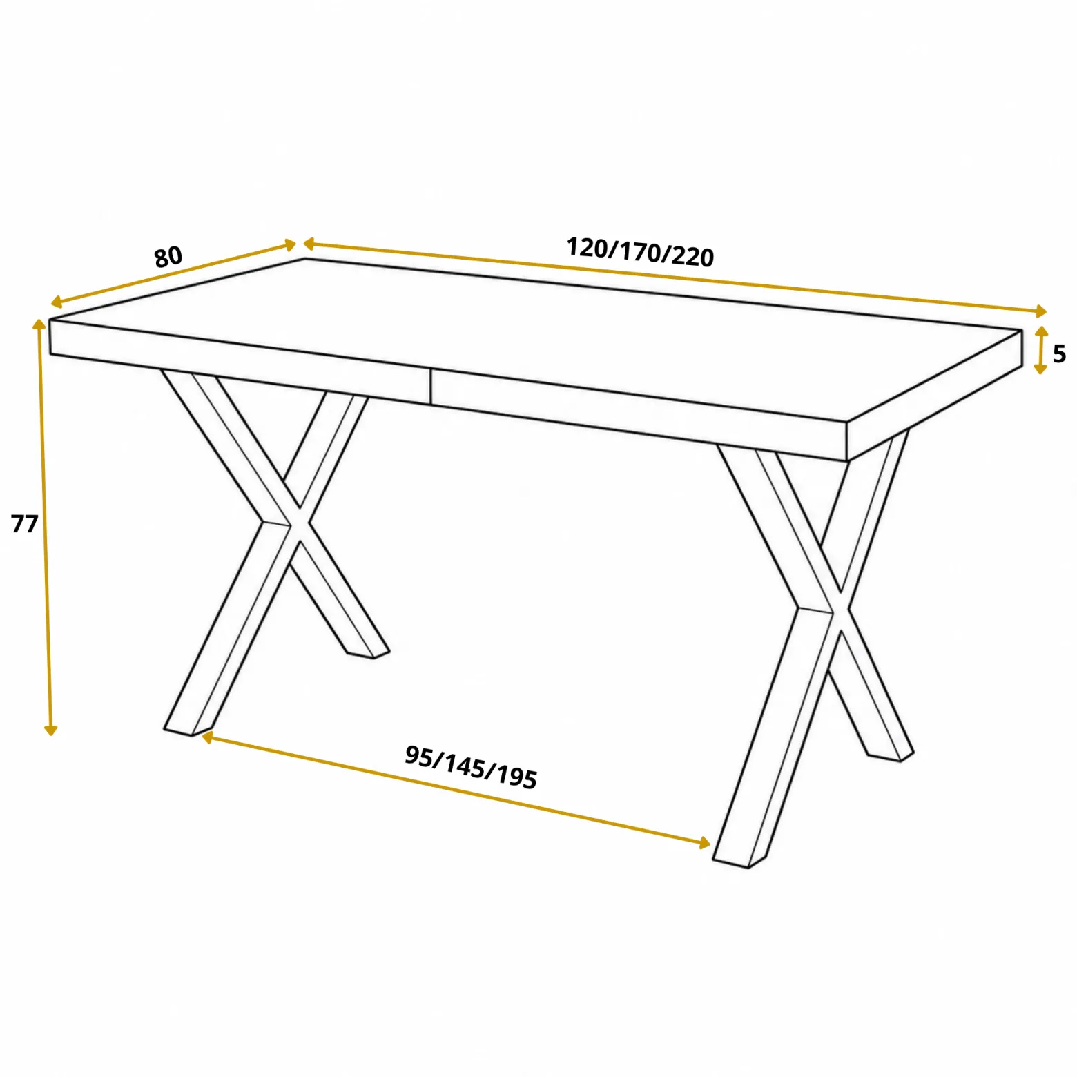 Stół rozkładany LOFT X 120/220X80 Czarny/złoty
