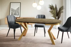 Stół rozkładany okrągły LOFT 100/176 dąb Lefkas/złoty