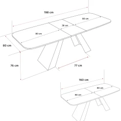 Stół rozkładany ZENITH 160/198 cm - dąb lefkas/czarne nogi