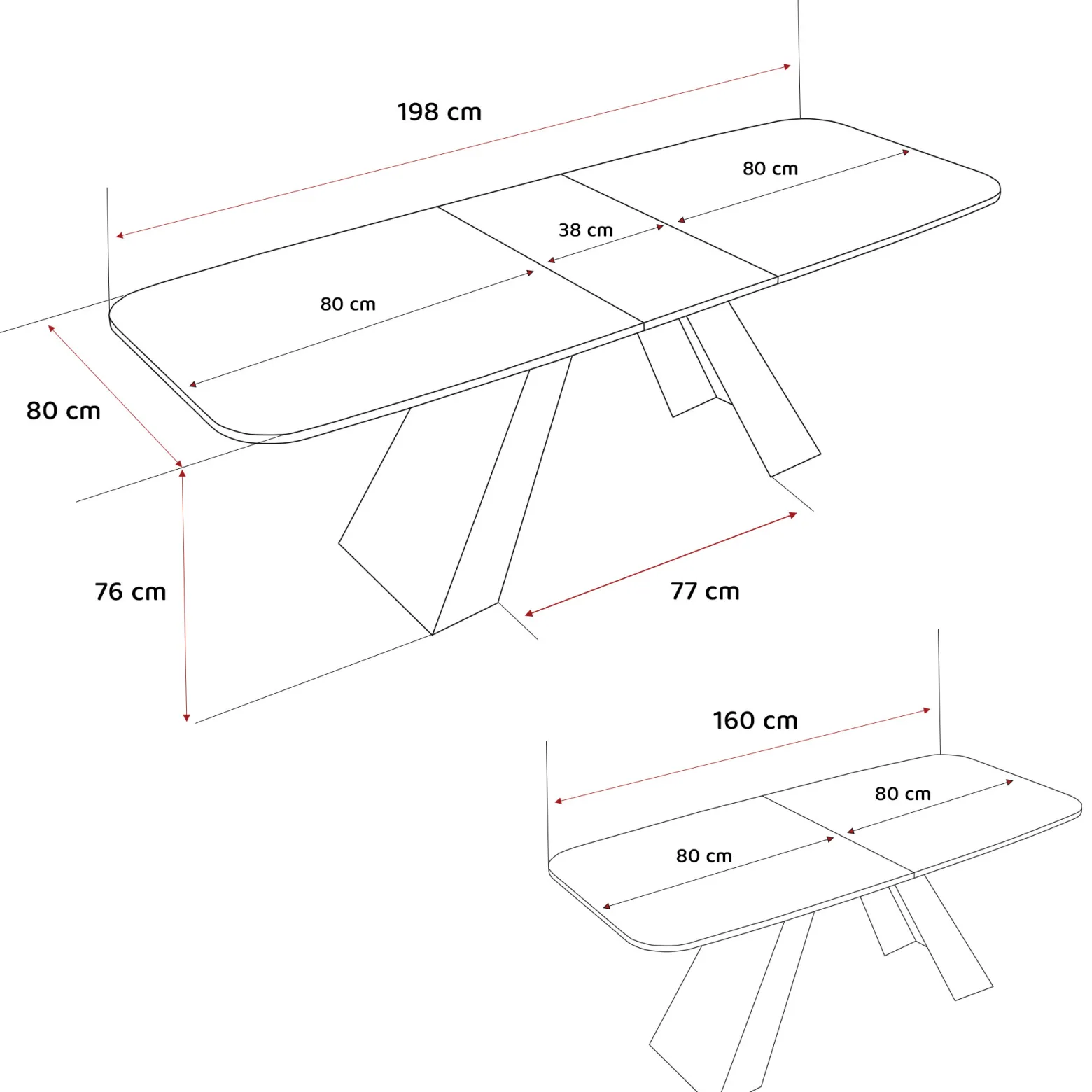 Stół rozkładany ZENITH 160/198 cm - dąb lefkas/czarne nogi