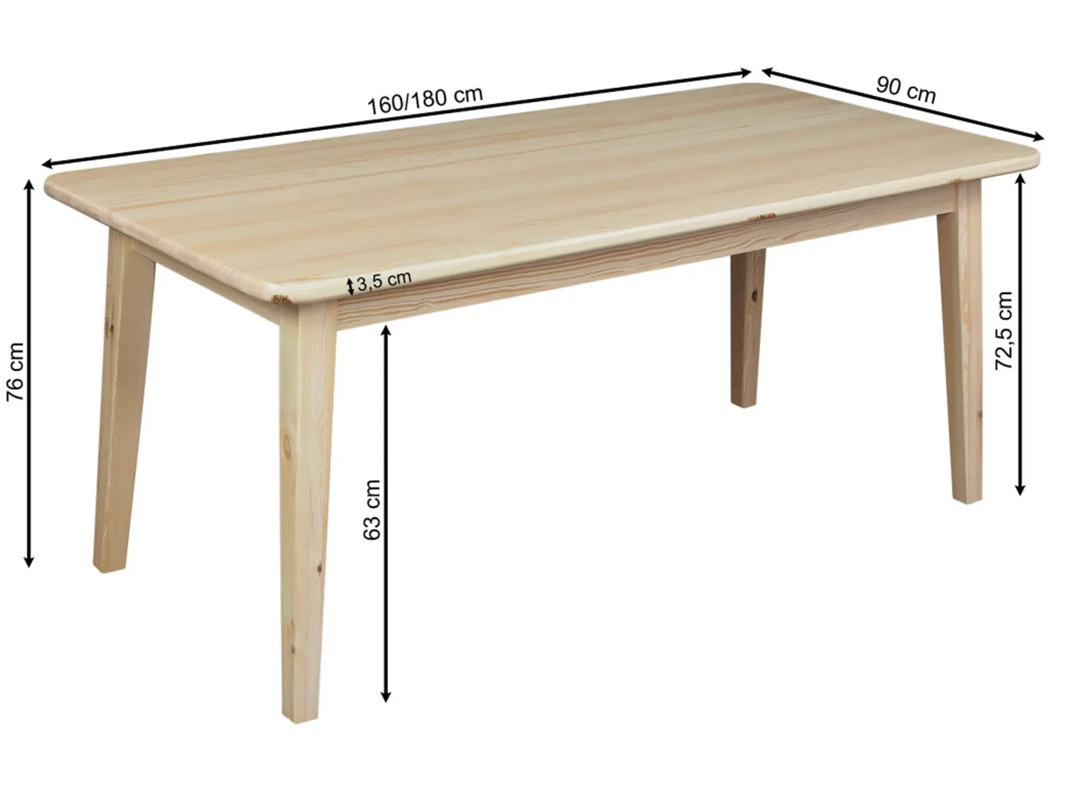 Stół 160x90 Primo z drewna litego, kolor sosnowy