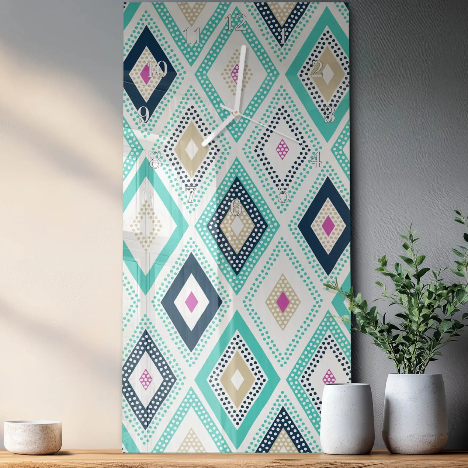 Stylowy zegar 30x60 Diamenty nowoczesny do salonu