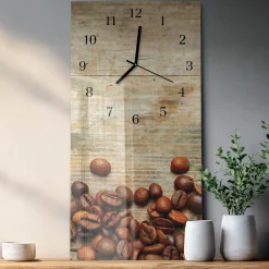 Stylowy zegar 30x60 Ziarna Kawy Drewno cichy mechanizm salon