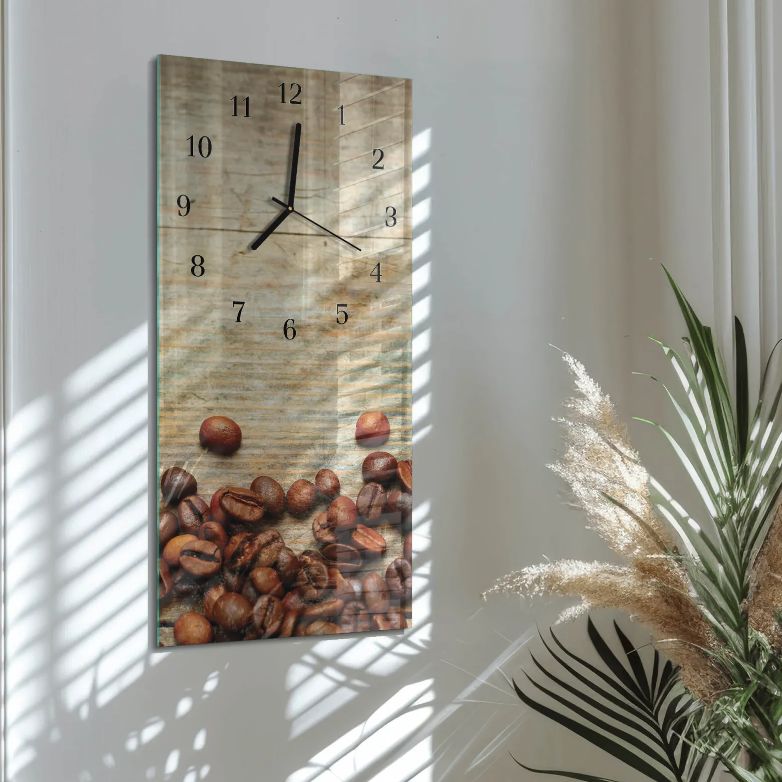 Stylowy zegar 30x60 Ziarna Kawy Drewno cichy mechanizm salon