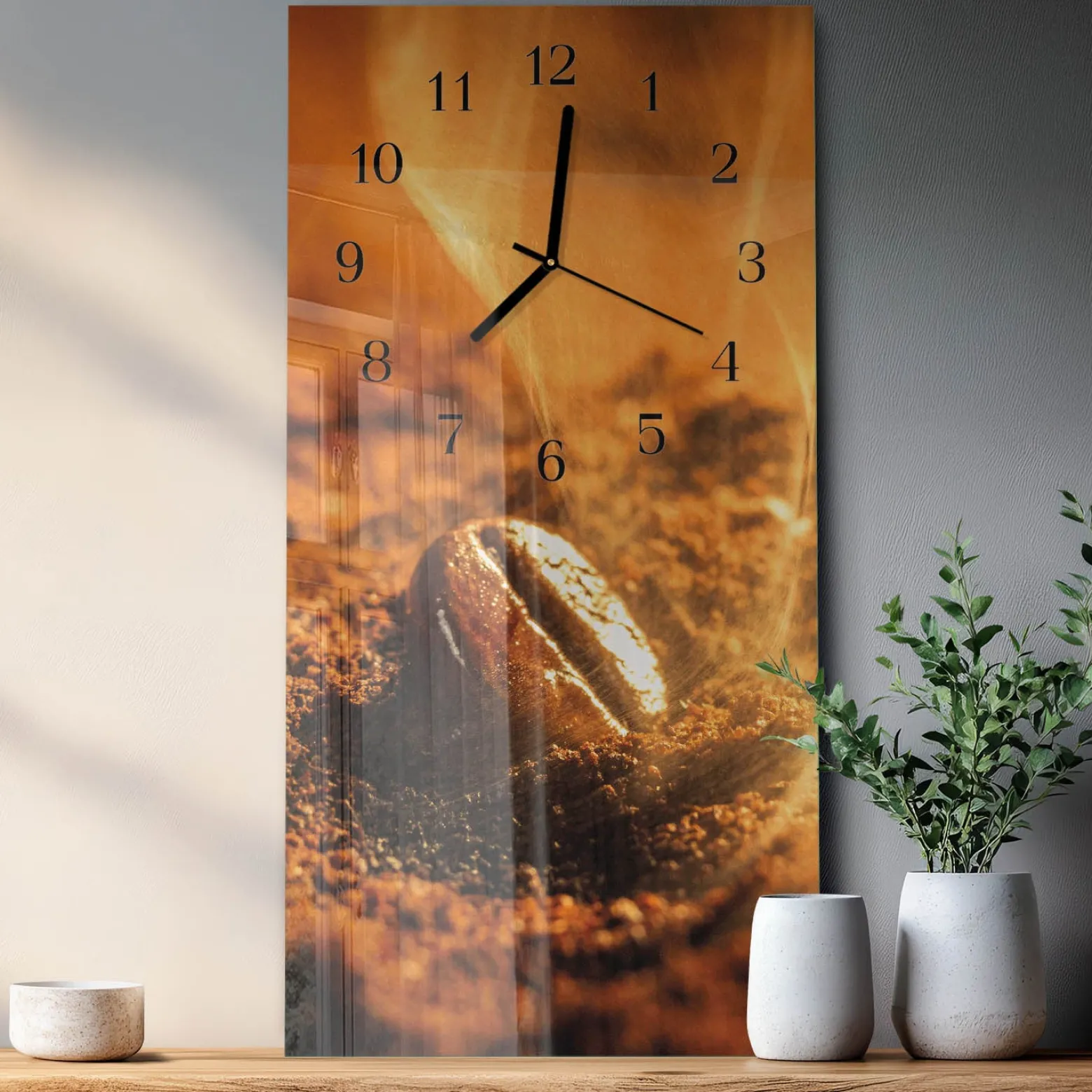 Stylowy zegar 30x60 Ziarno Kofeiny cichy mechanizm salon