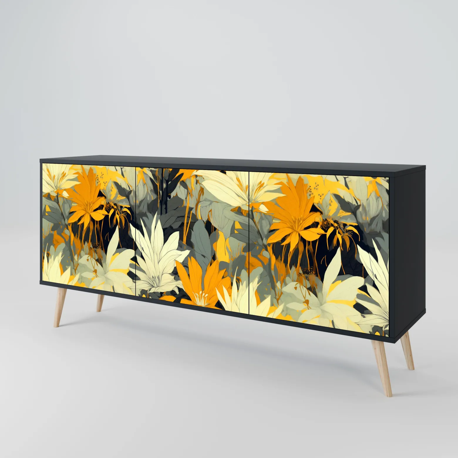 SUNKISSED LILY Komoda 3 drzwi Czarna-Bukowa skośna